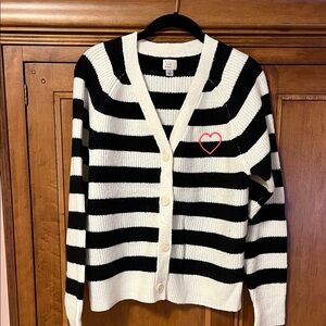 Striped Black and White Cardigan Sweater. Size S